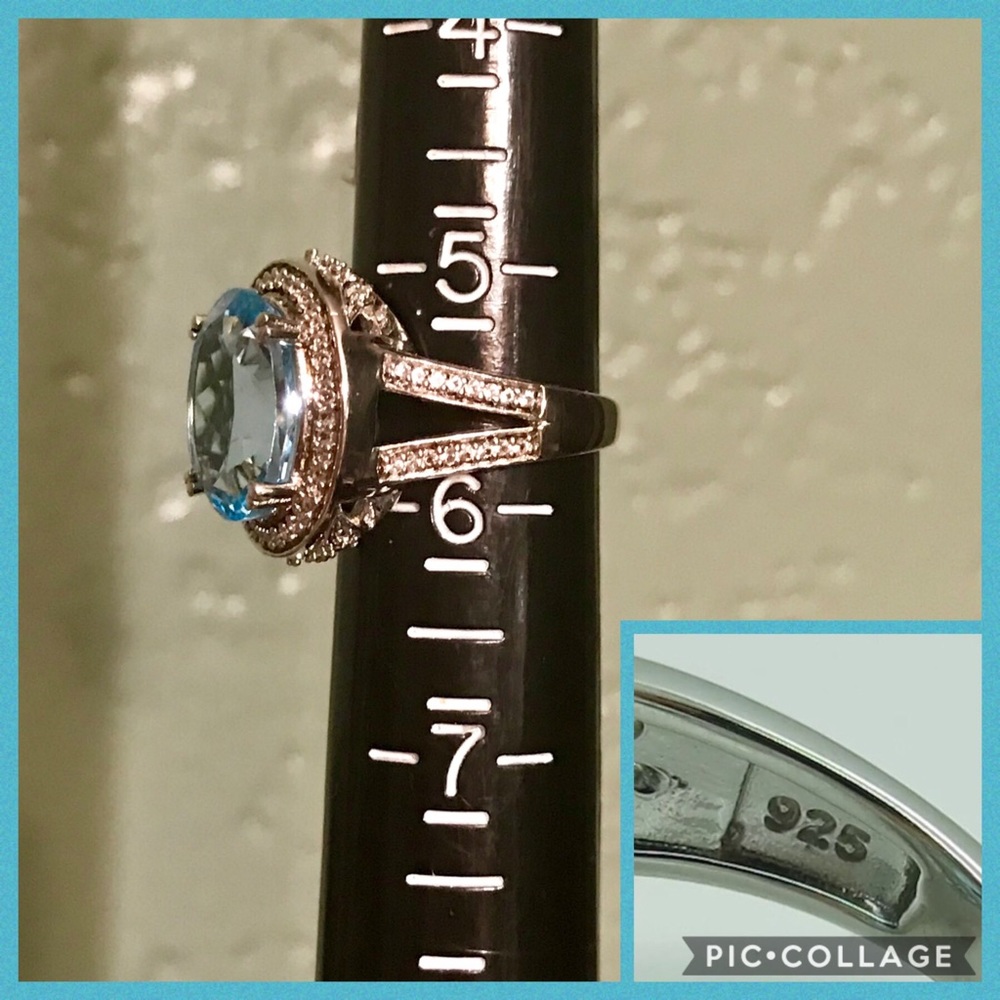 SALE💠SWISS BLUE➕WHITE TOPAZ RING•925 STERLING - Picture 8 of 8